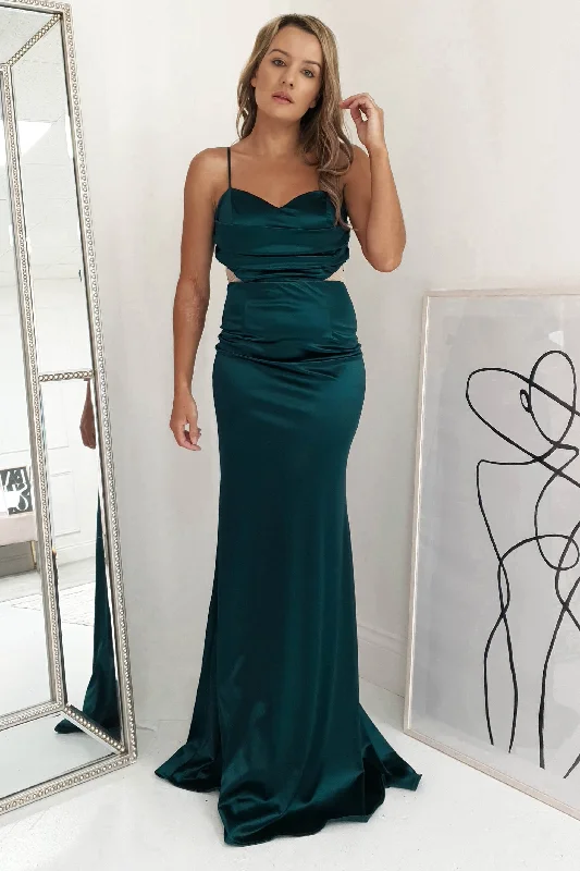 Addison Satin Gown | Emerald Green