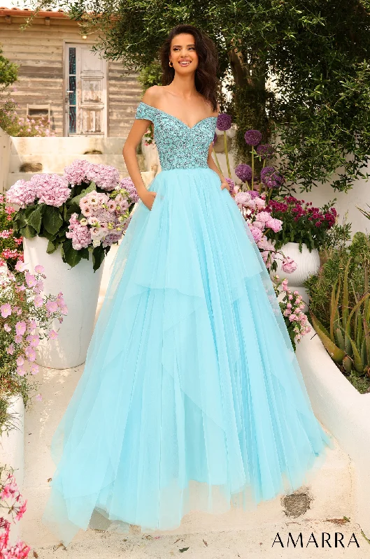 Beaded Off Shoulder Tulle Ball Gown by Amarra 94038