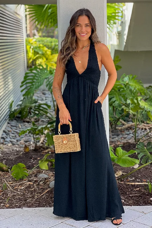 Black Maxi Dress With Smocked Top