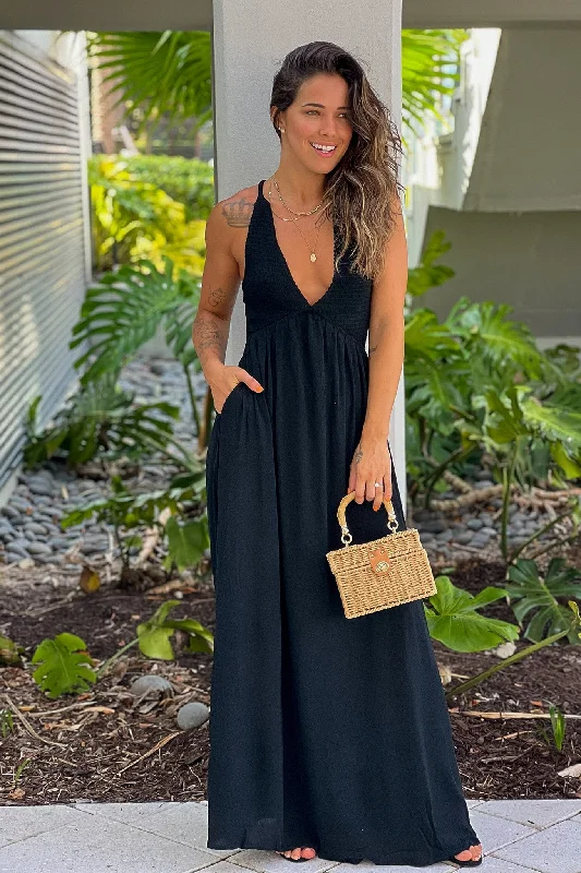 Black Maxi Dress With Smocked Top