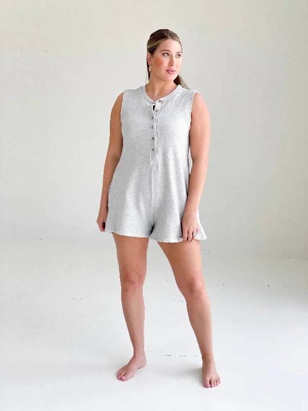 Checking Boxes Romper - Heather Grey