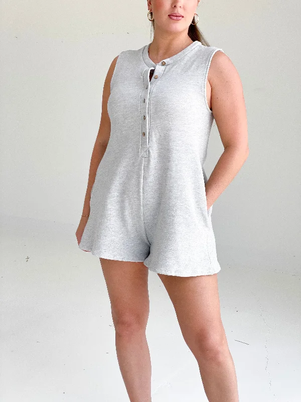 Checking Boxes Romper - Heather Grey