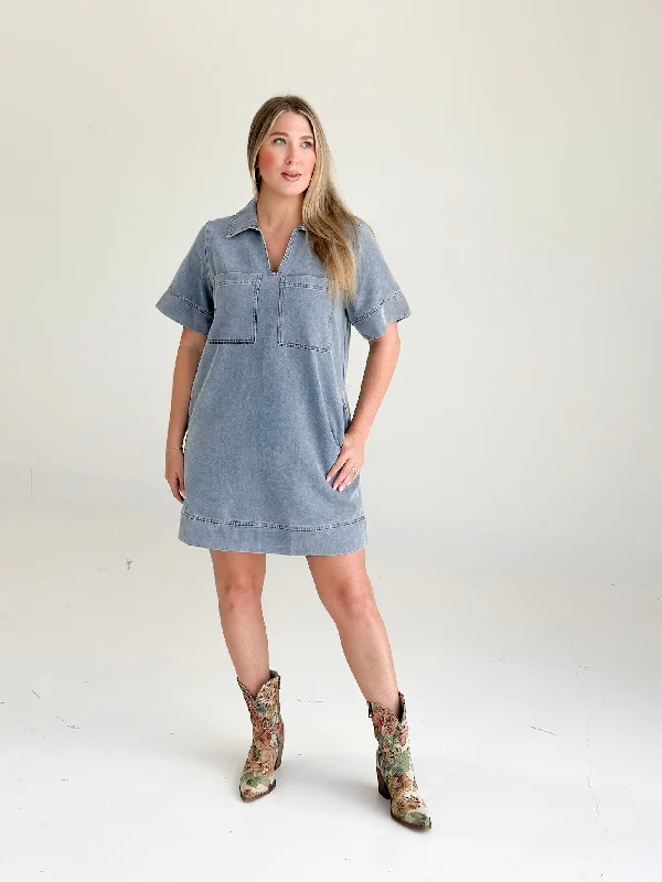 Denim Dreaming Mini Dress - Blue