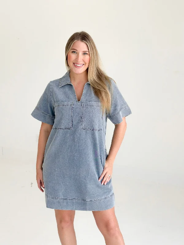 Denim Dreaming Mini Dress - Blue