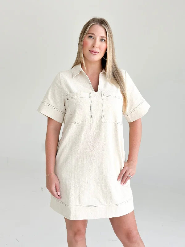 Denim Dreaming Mini Dress - Sand