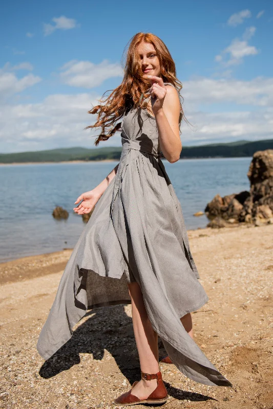 Hooded Linen Asymmetric Dress