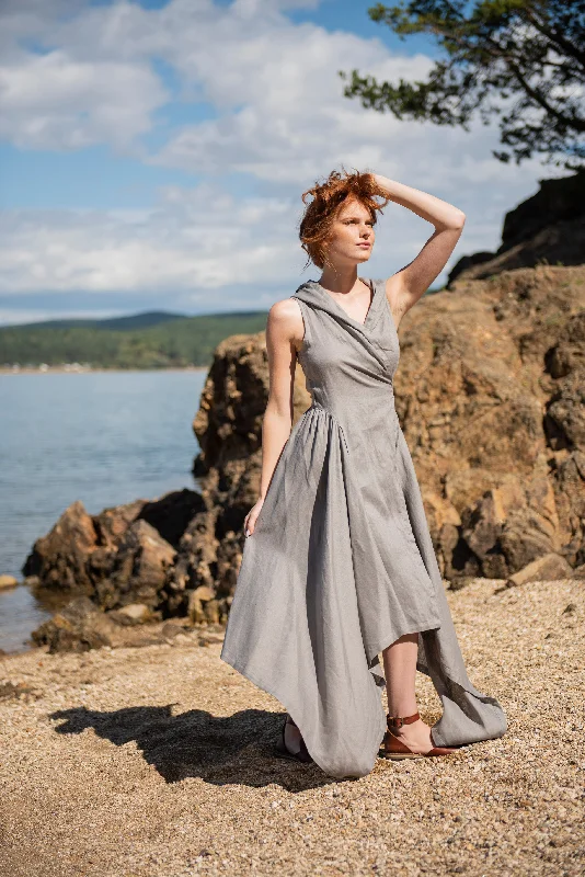 Hooded Linen Asymmetric Dress