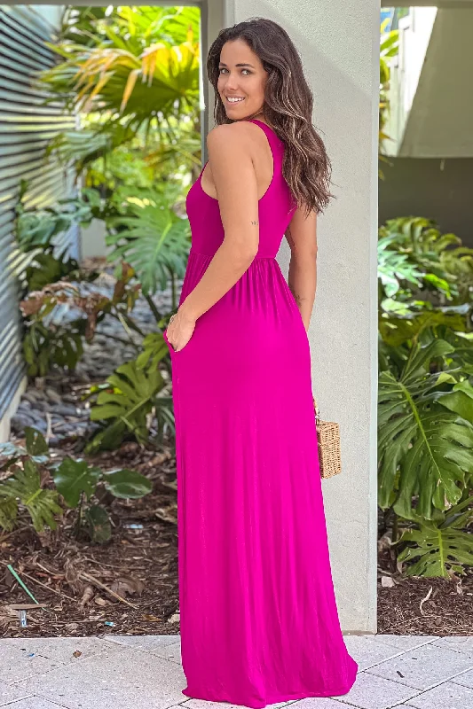 Magenta Maxi Dress with Pockets