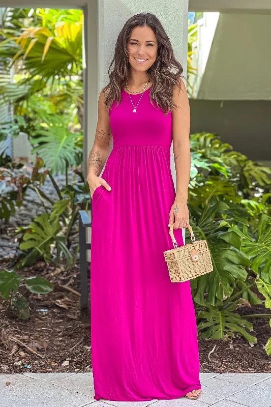 Magenta Maxi Dress with Pockets