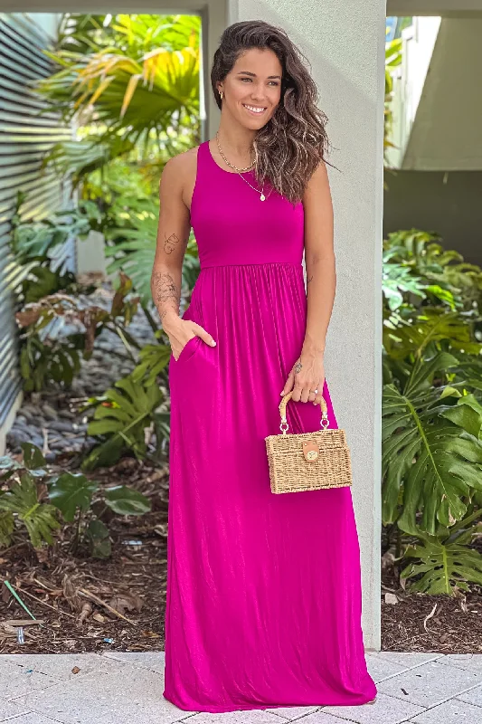 Magenta Maxi Dress with Pockets