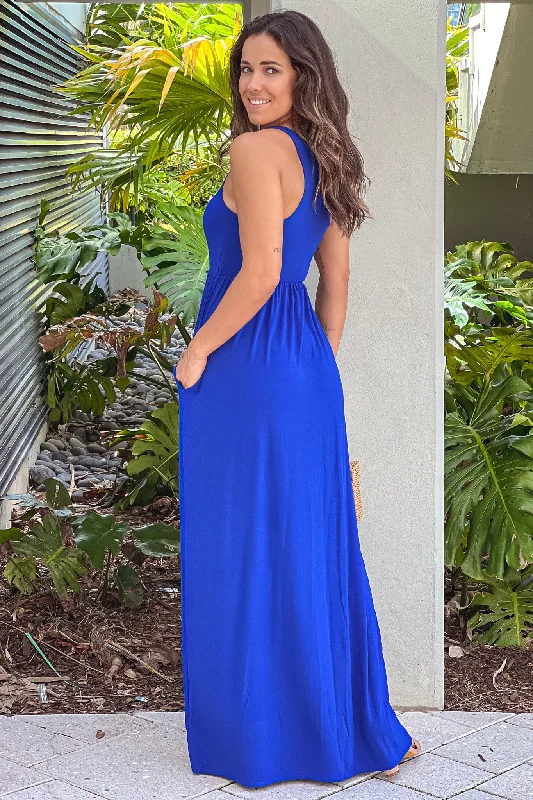 Royal Blue Maxi Dress with Pockets