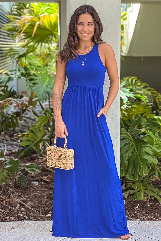 Royal Blue Maxi Dress with Pockets