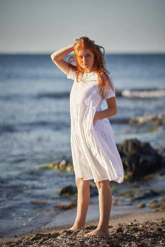 Short Sleeve Smock Linen Dress