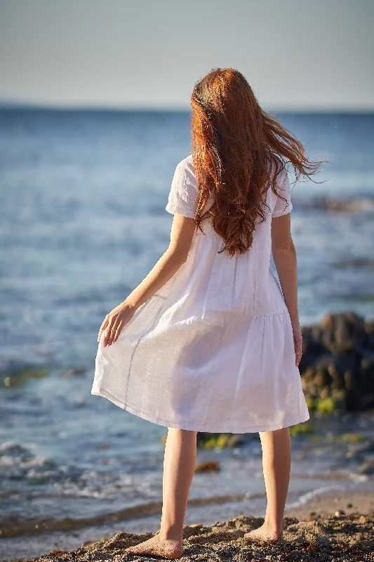 Short Sleeve Smock Linen Dress