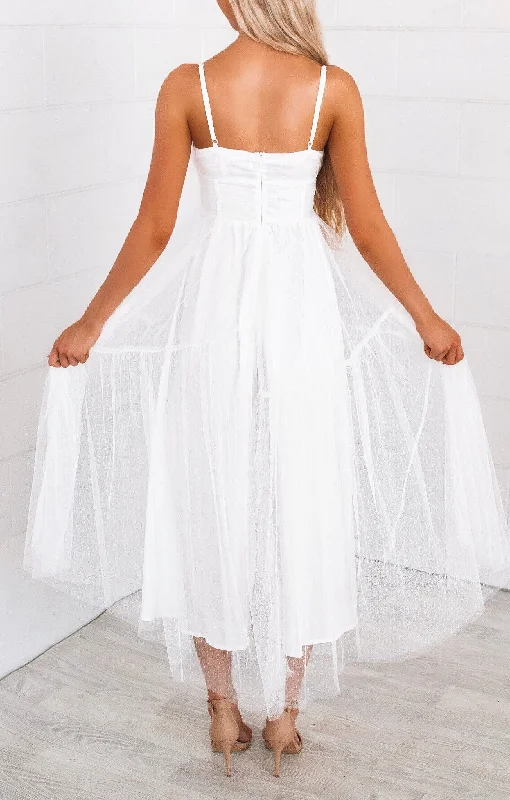 Whimsical Tulle Midi Dress - White