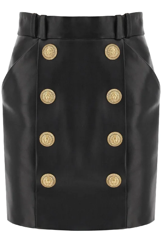 Balmain lamb leather mini skirt with ornamental buttons BF1LB895LB24 NOIR