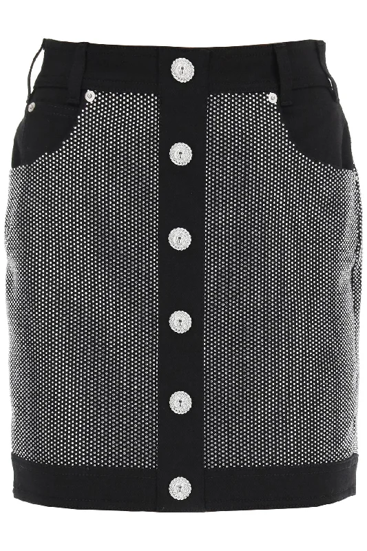 Balmain rhinestone-studded denim mini skirt BF0LB861DD76 NOIR CRISTAL