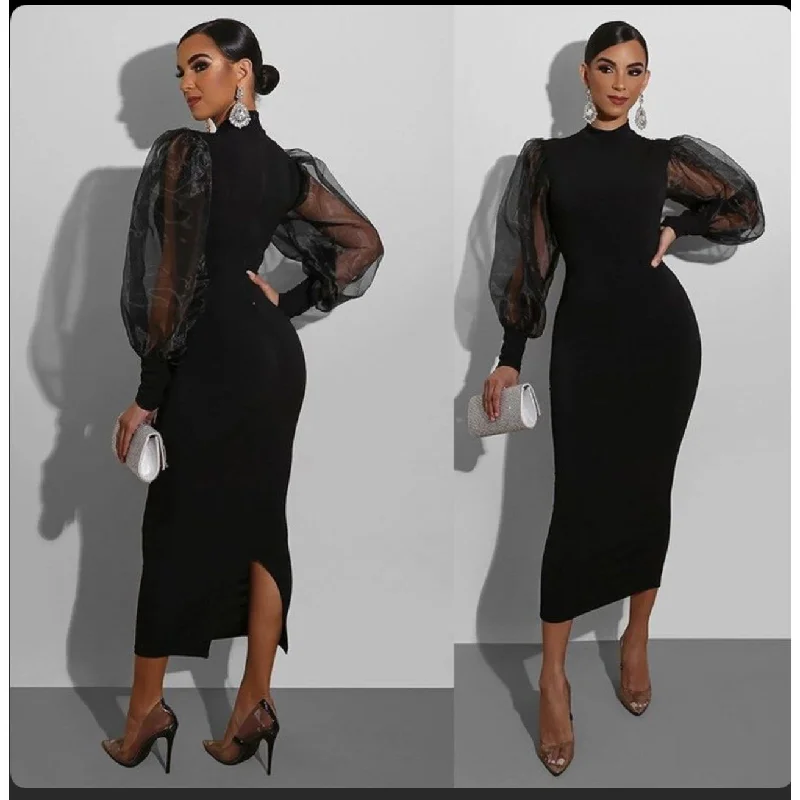 Bodycon Mesh Long Lantern Sleeves Dress