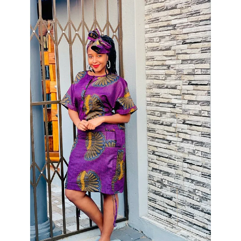 Button Detailed Midi Ankara Dress