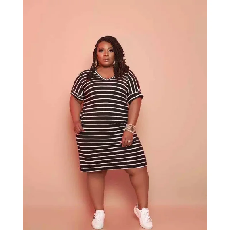 Casual Plus Size Stripe Print Dress