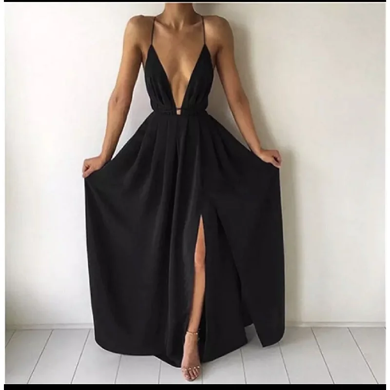 Deep V Neck Side Slit Maxi Dress