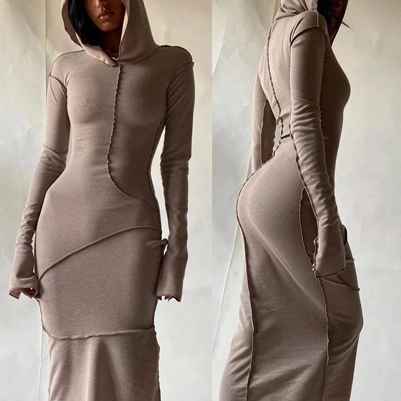 Hooded Bodycon Long Sleeve Dress