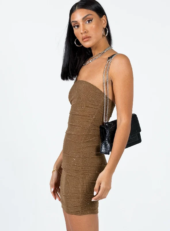 Joselyn Strapless Mini Dress Brown