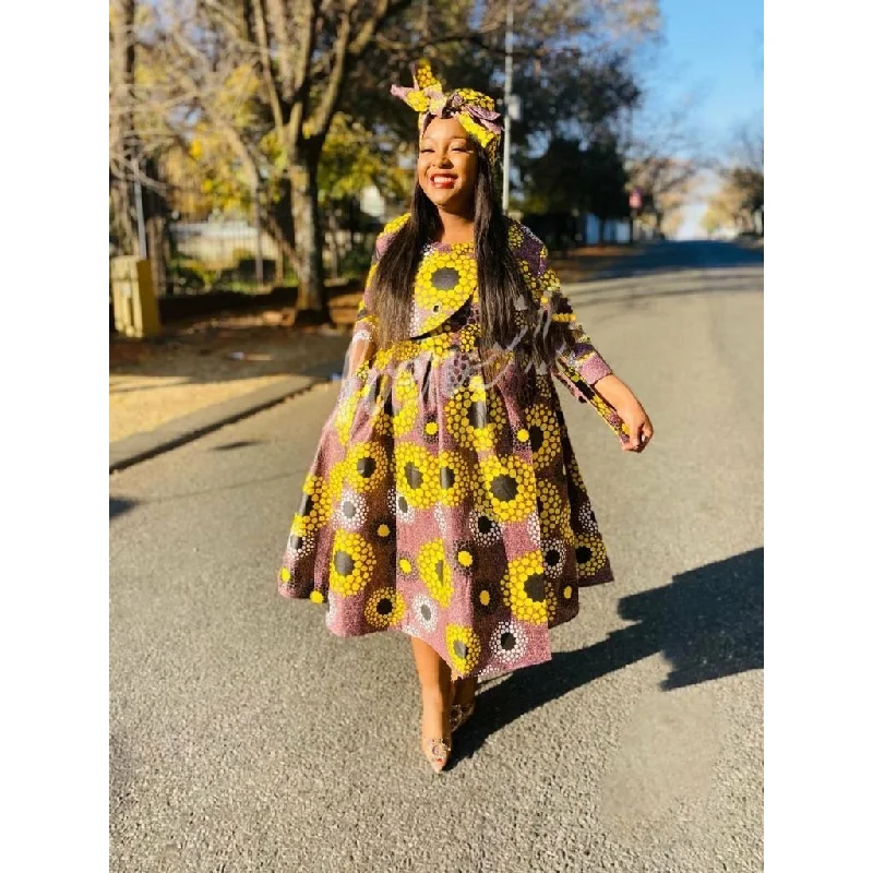 Long Sleeve Plus-Size Ankara Dress