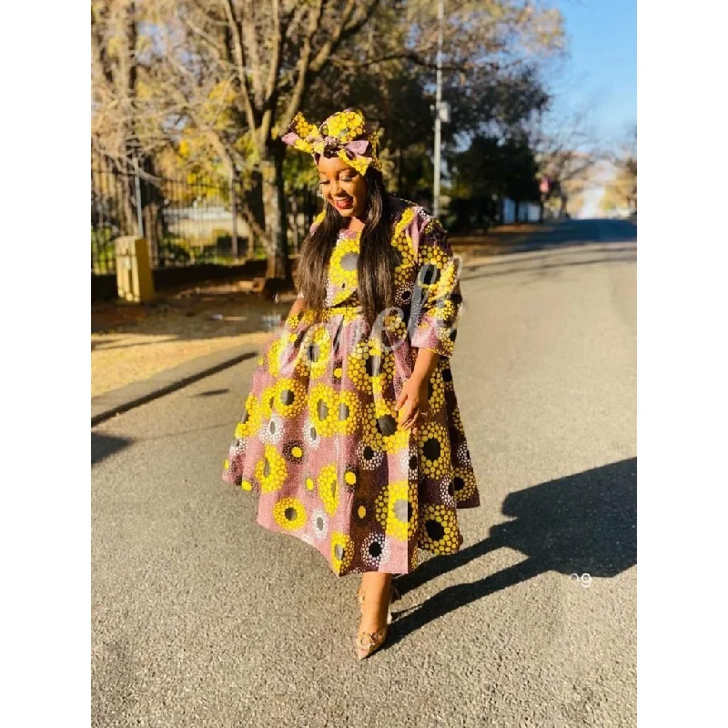 Long Sleeve Plus-Size Ankara Dress