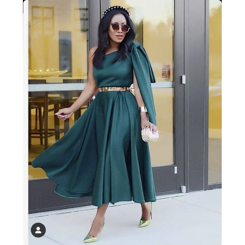 One Hand Off Shoulder Satin Dress