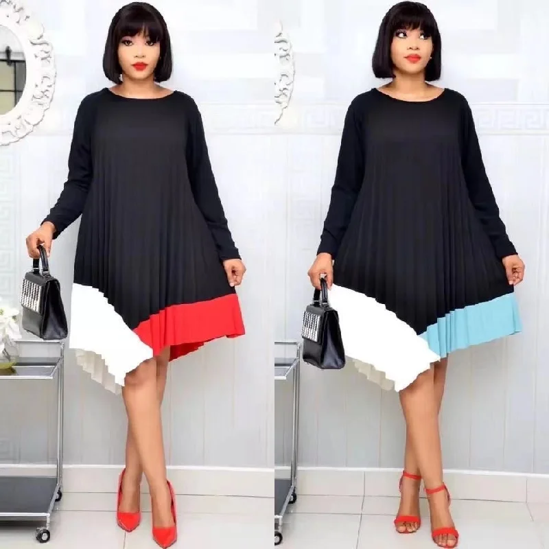 pleated long-sleeved dress irregular