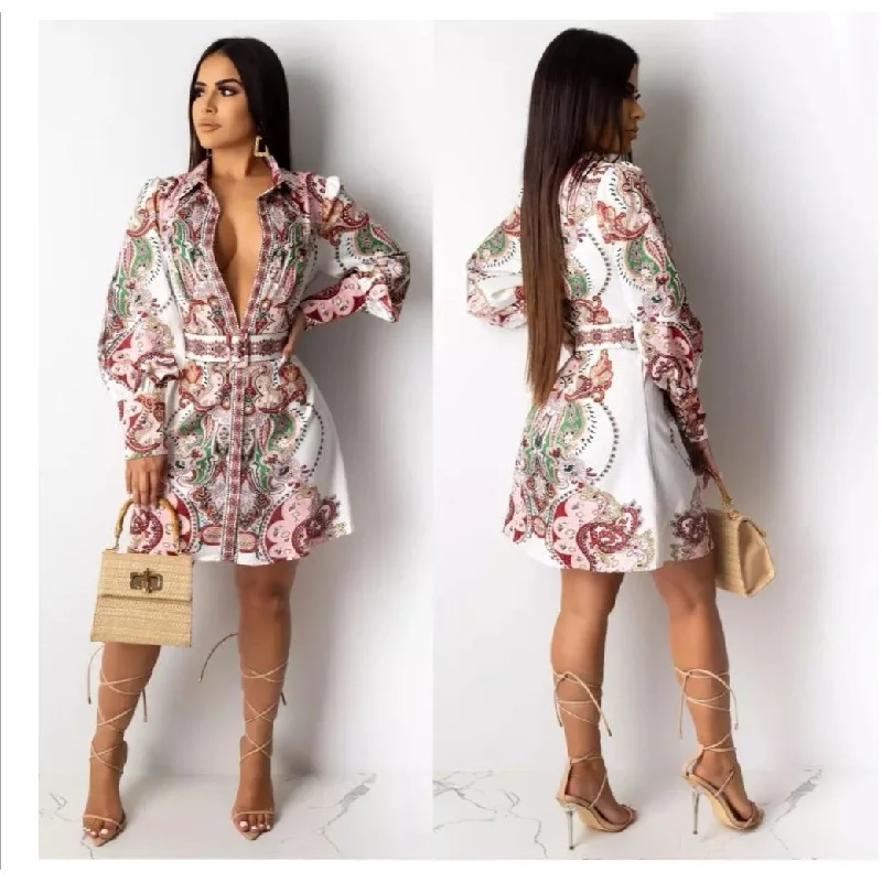 Print Mini Shirt Dress 