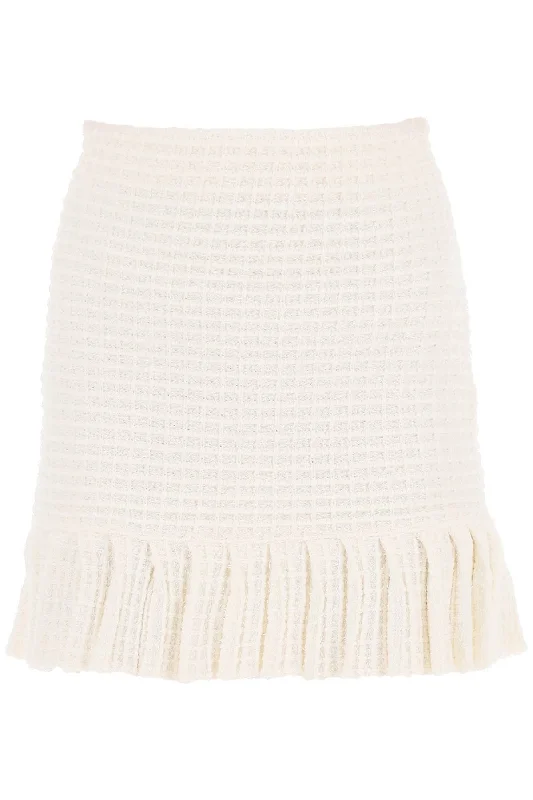 Self portrait knitted mini skirt in sequin knit SC23 022MSK C CREAM