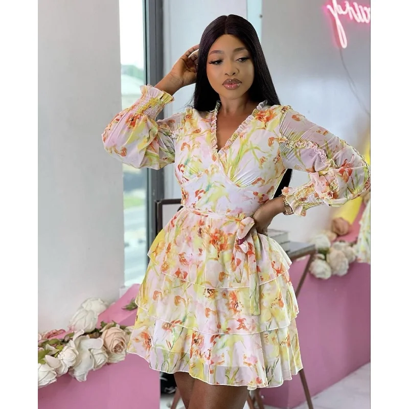 V-Neck Layered Floral Mini Dress