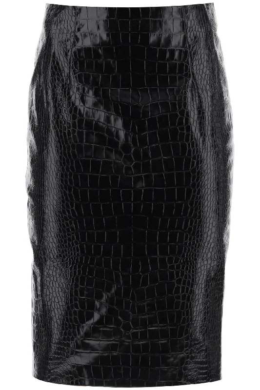 Versace croco-effect leather pencil skirt 1012630 1A08447 BLACK