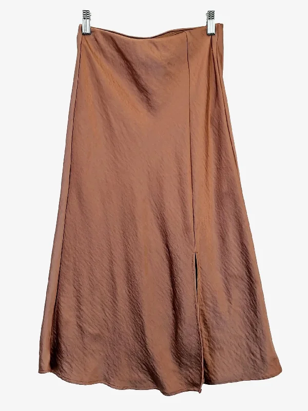 Y.A.S Rose Gold Satin Slip Midi Skirt Size S